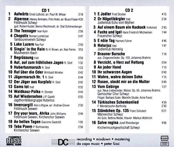 Inhaltsverzeichnis CD Schwyzer Vereine